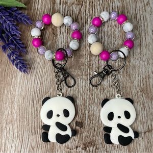 Fingerlet Panda Silicone Beaded Handmade Keychain Bracelet Gift Custom